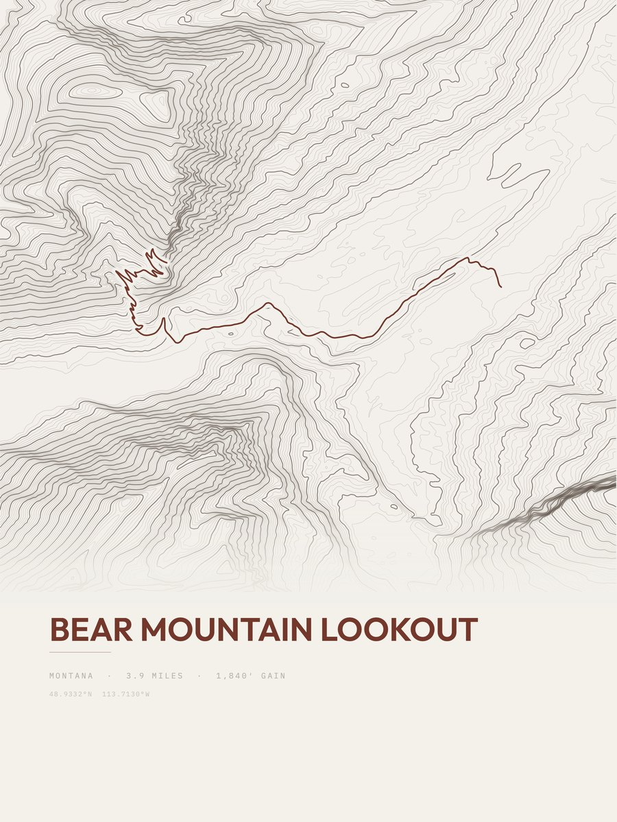 Bear Mountain Lookout topographic trail print