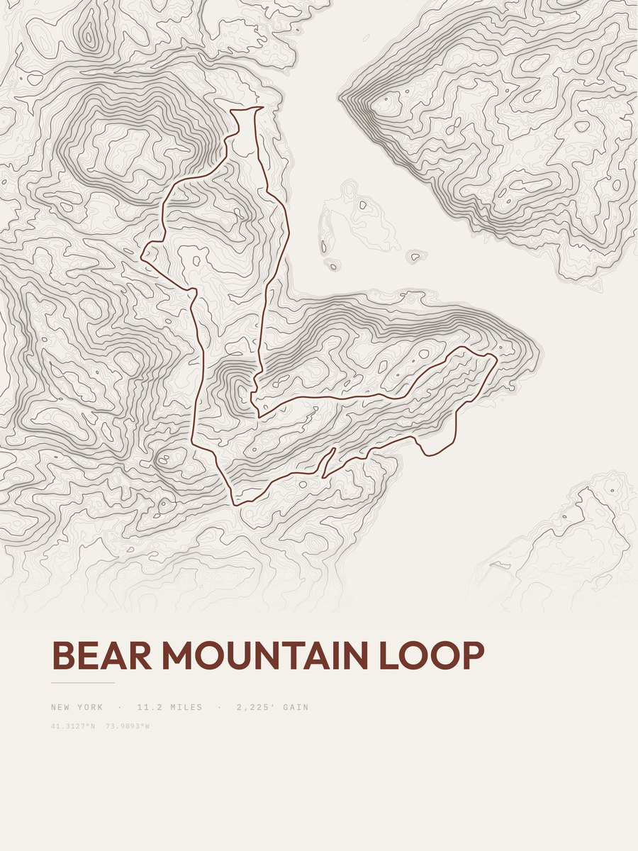 Bear Mountain Loop topographic trail print