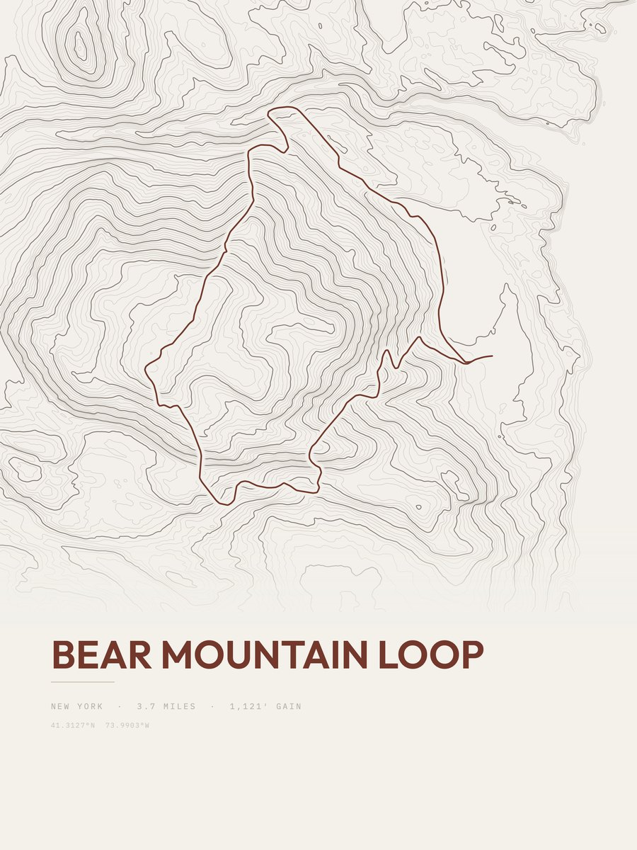 Bear Mountain Loop topographic trail print