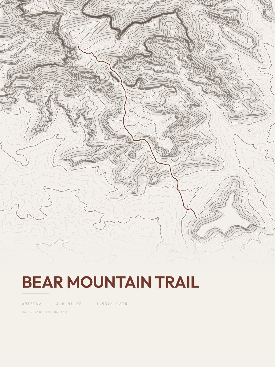 Bear Mountain Trail topographic trail print