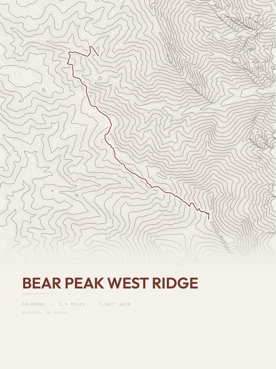 Bear Peak West Ridge topographic trail print