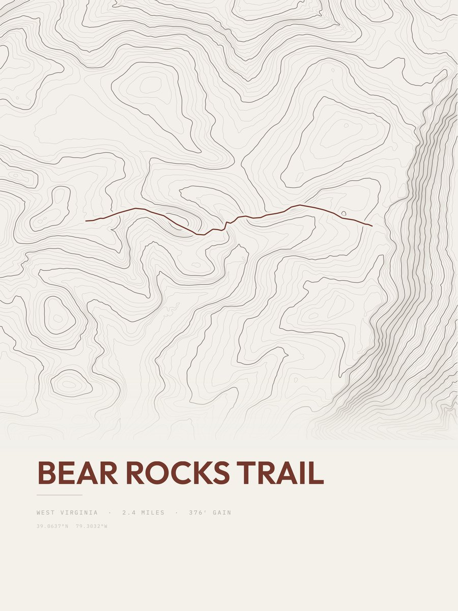 Bear Rocks Trail topographic trail print