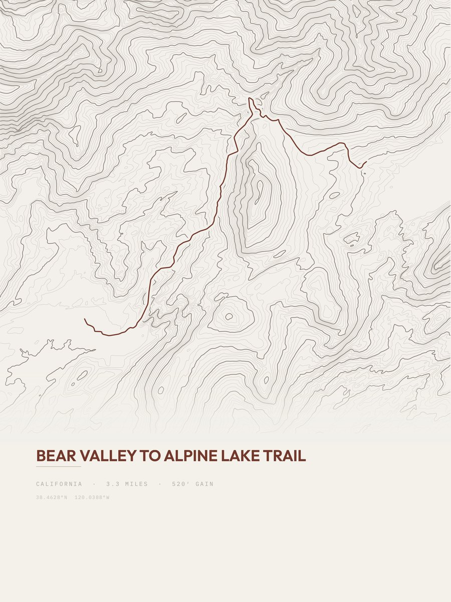 Bear Valley to Alpine Lake Trail Topographic print