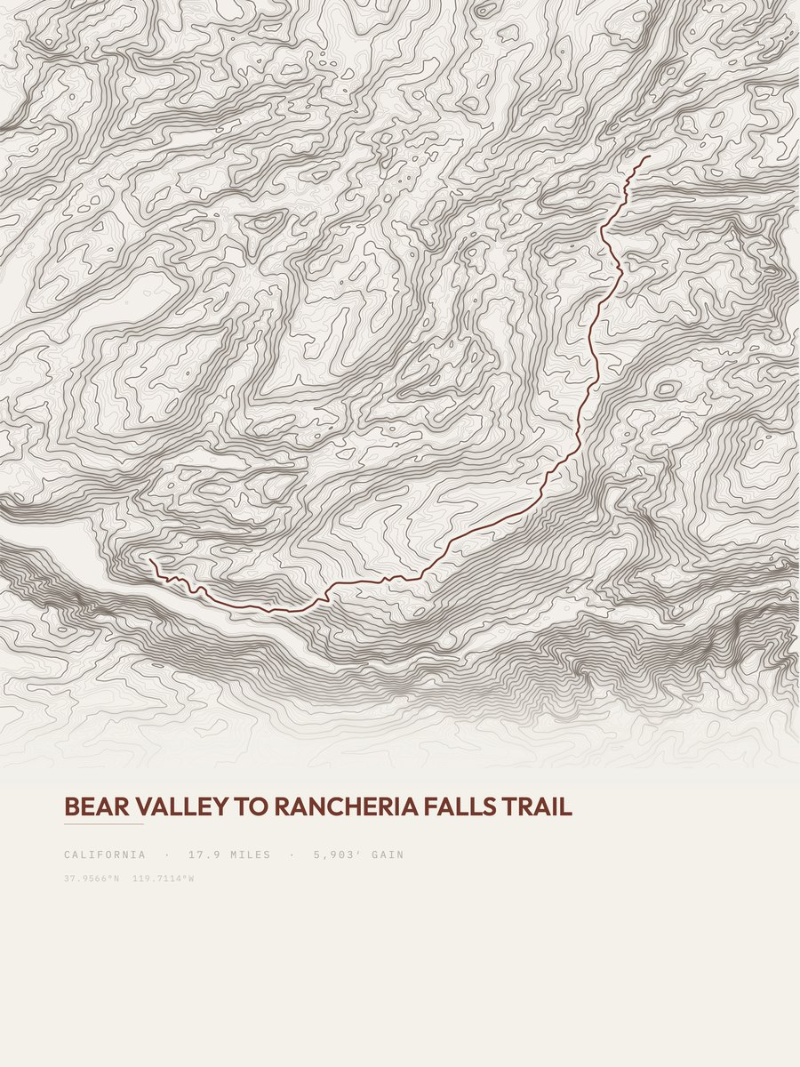 Rancheria Falls Trail topographic trail print