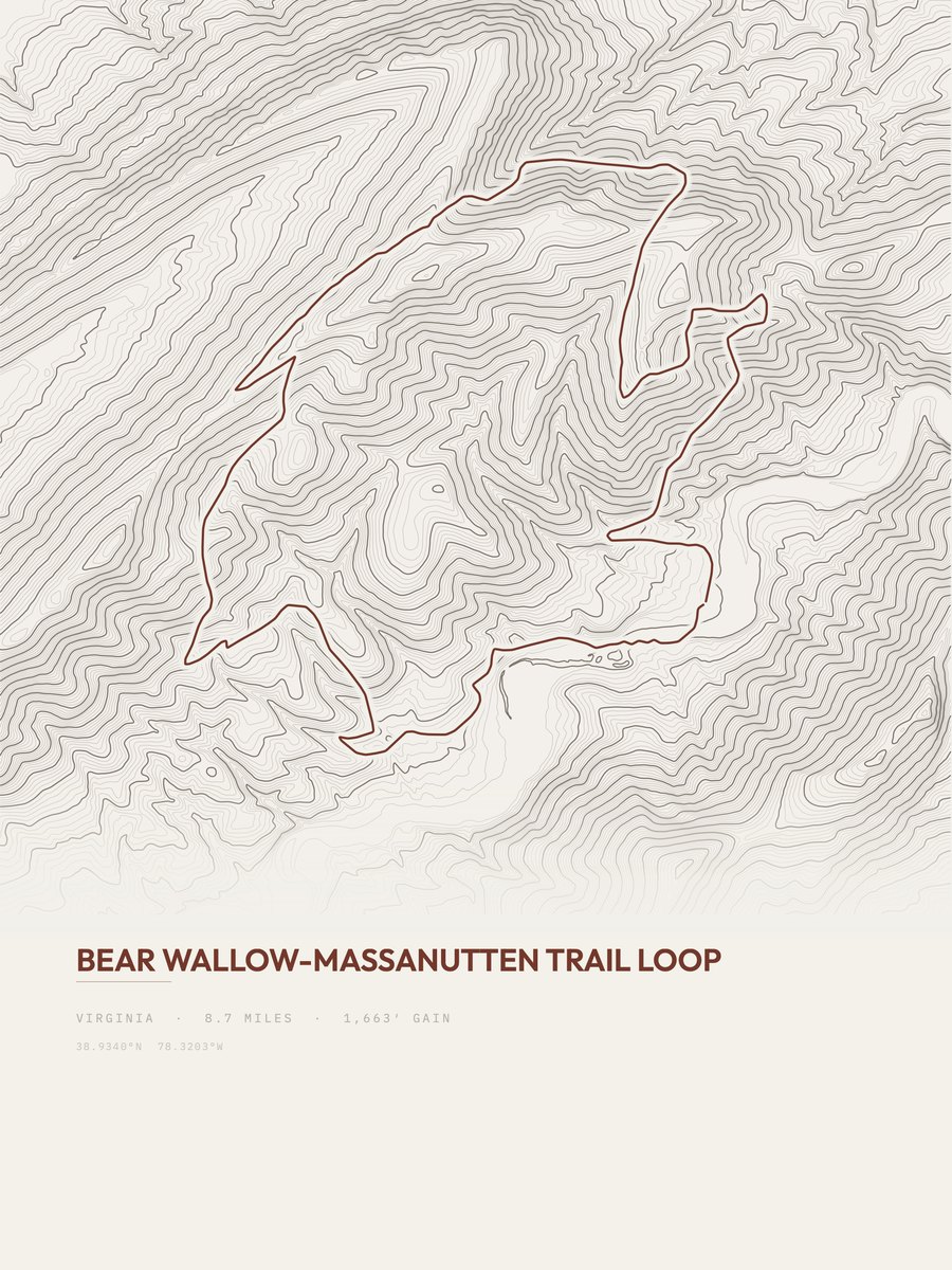 Bear Wallow-Massanutten Loop topographic trail print