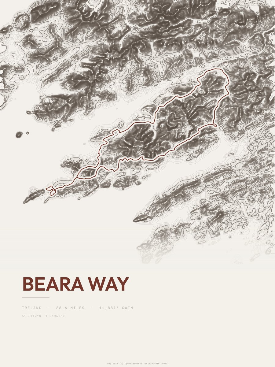 Beara Way topographic trail print