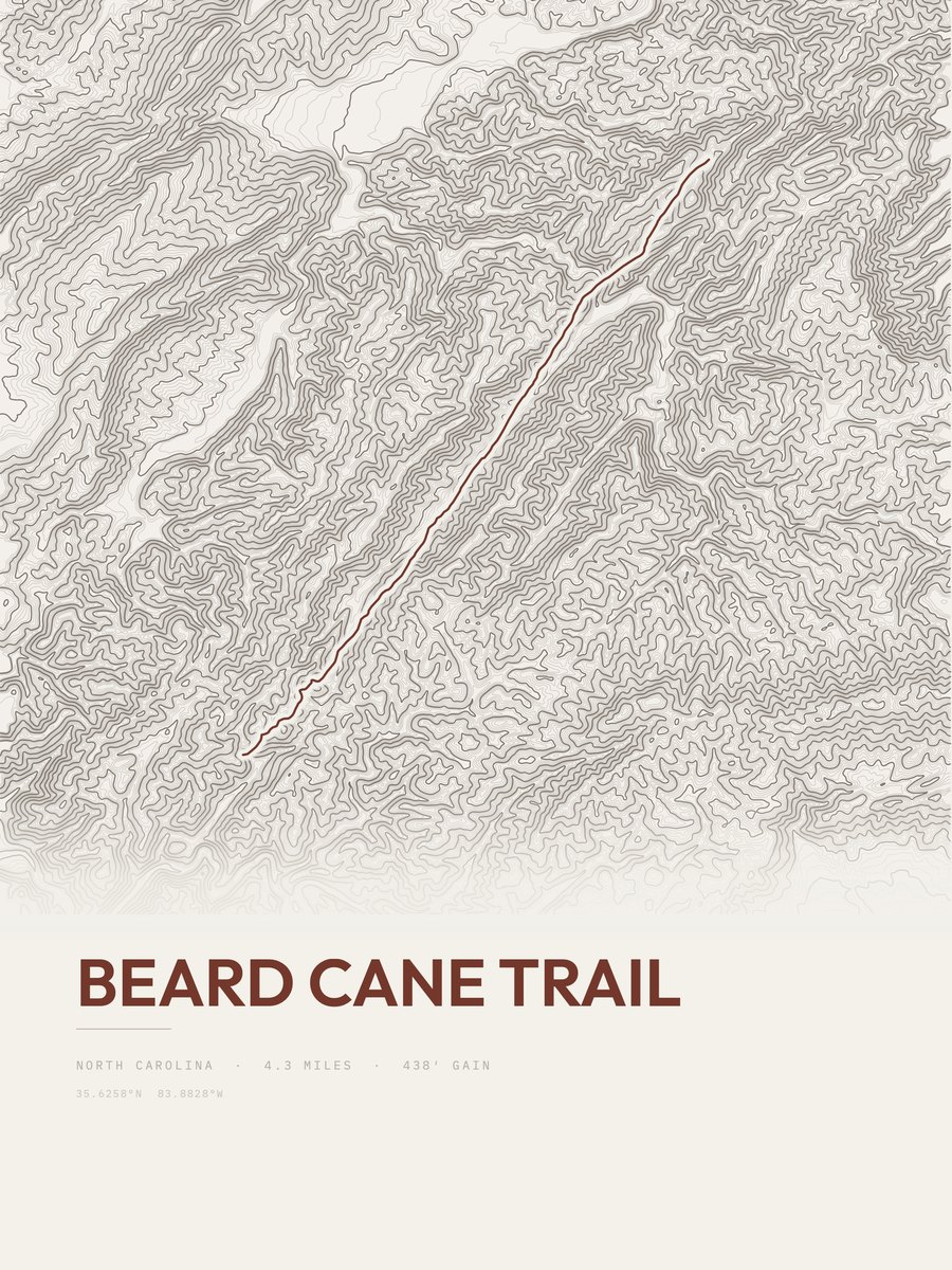 Beard Cane Trail Topographic print