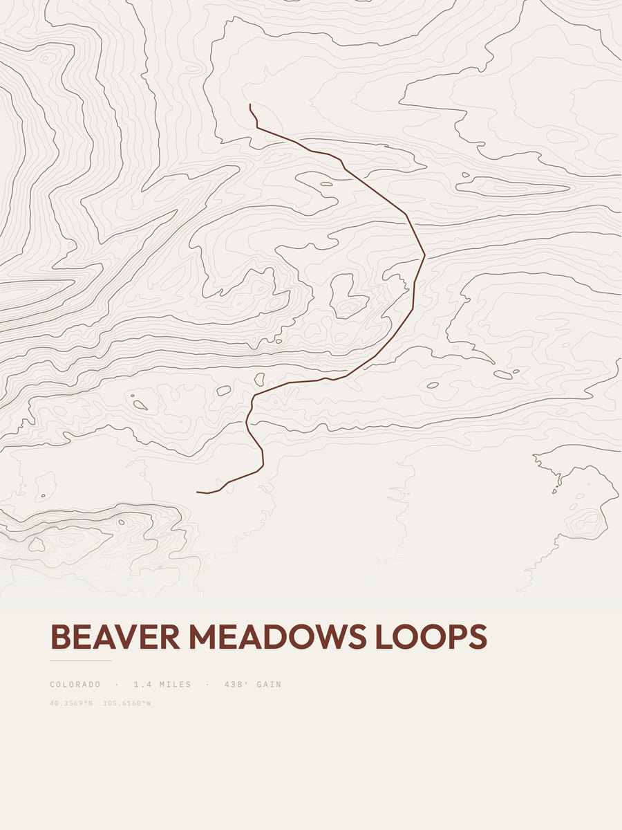 Beaver Meadows Loops topographic trail print