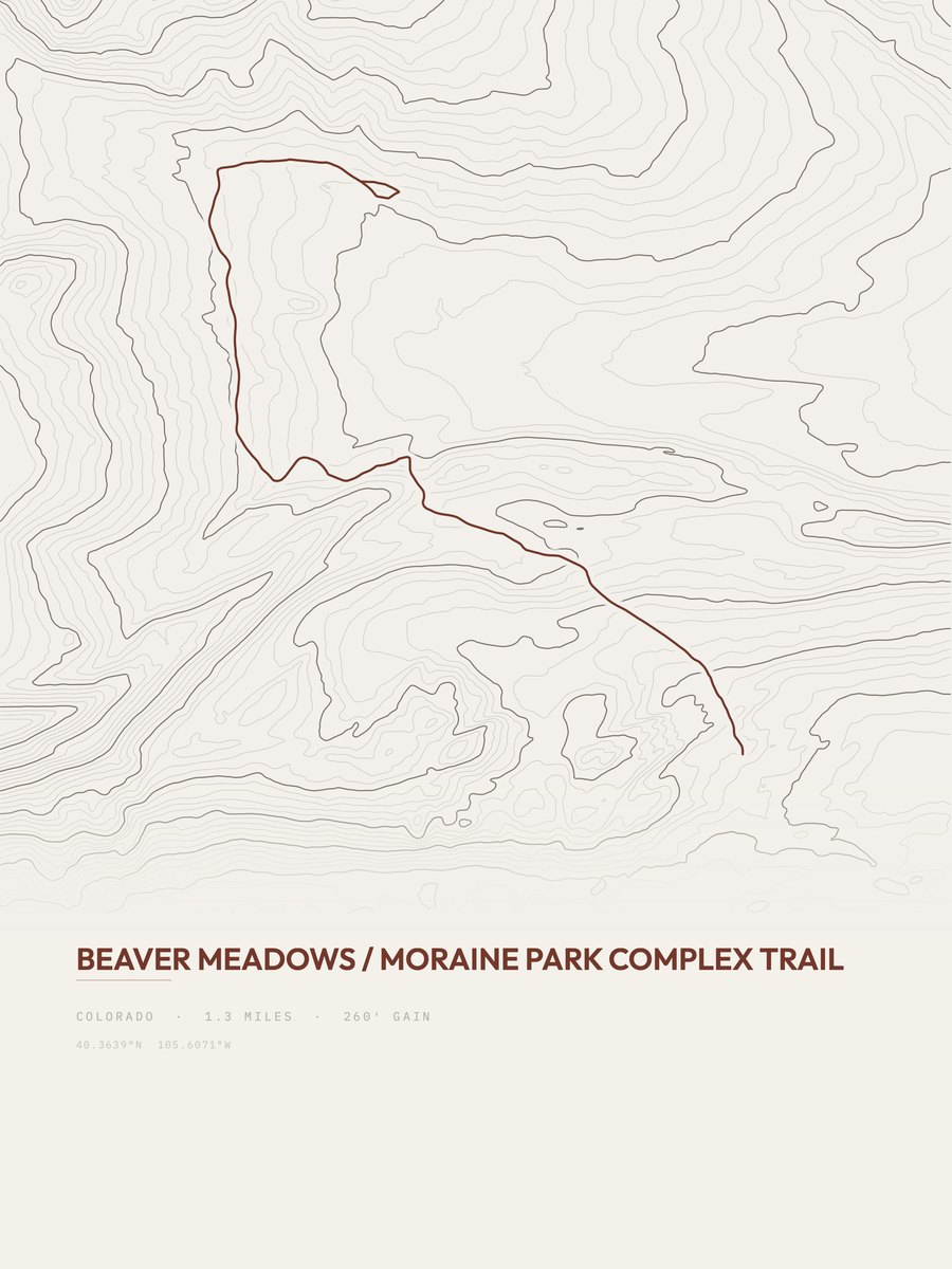 Beaver Meadows topographic trail print