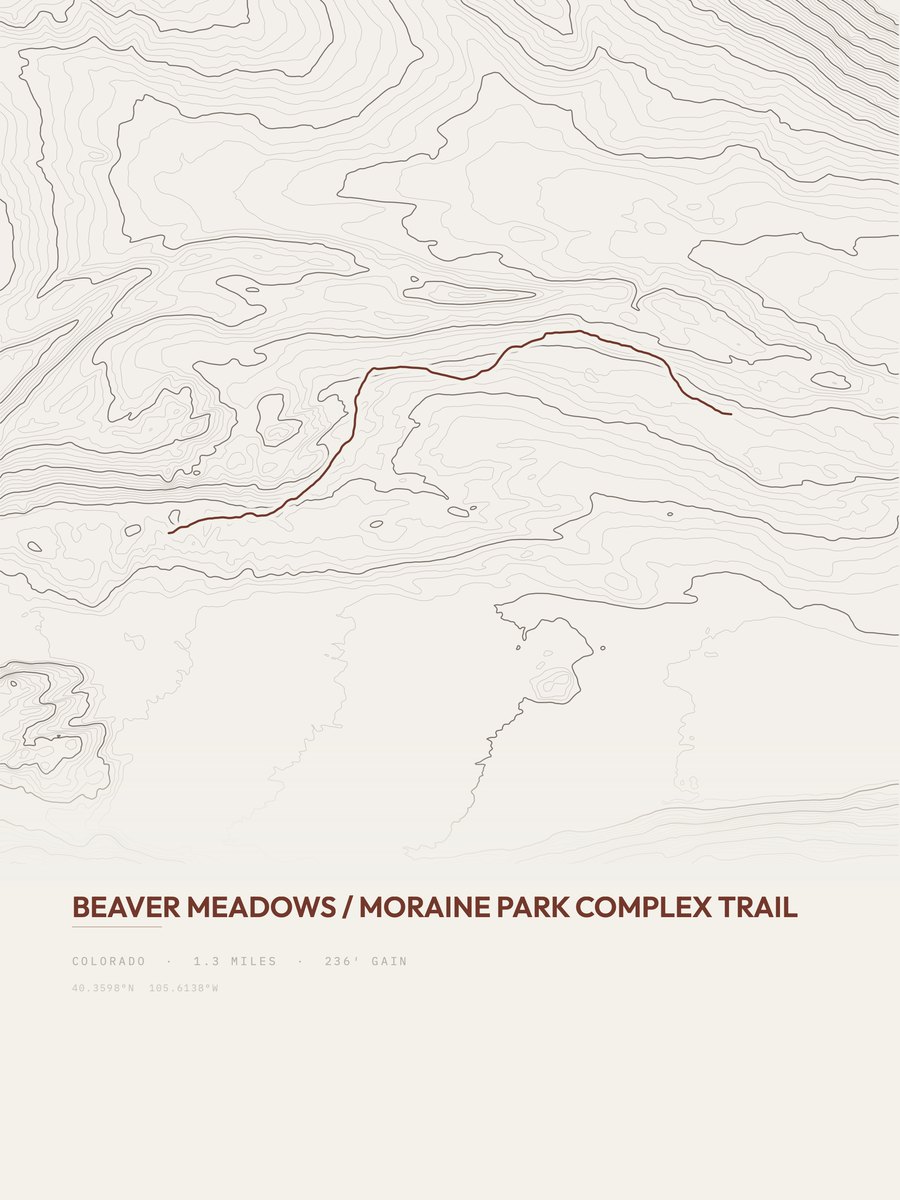 Beaver Meadows topographic trail print