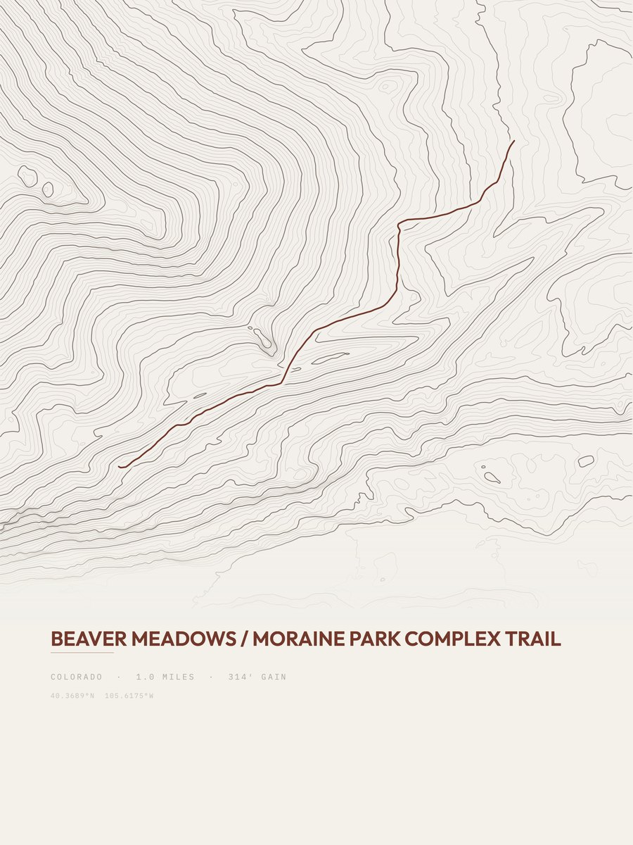 Beaver Meadows topographic trail print