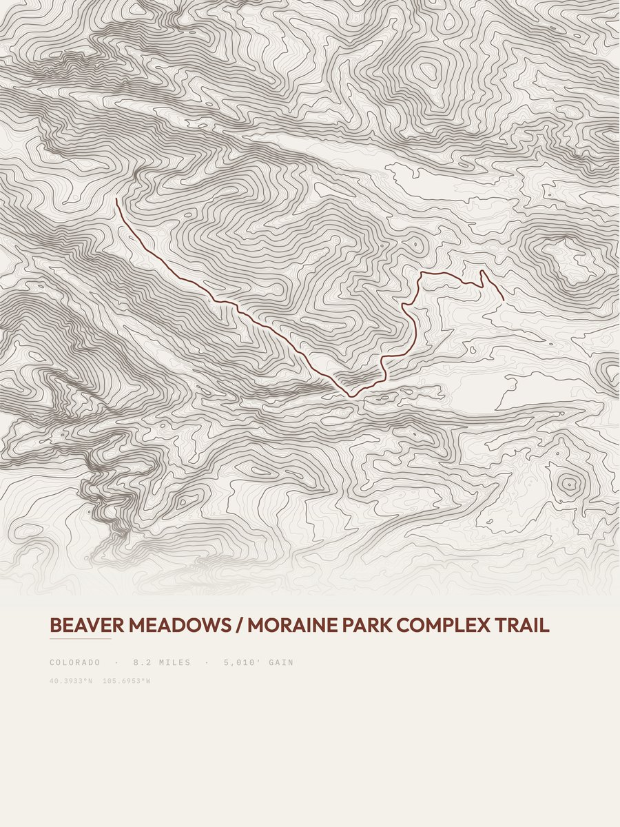Beaver Meadows topographic trail print