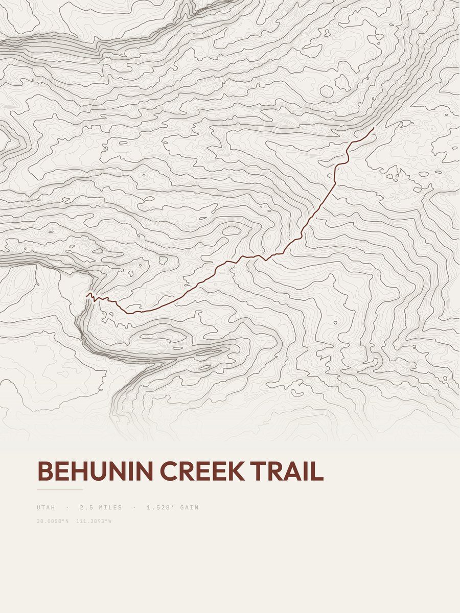 Behunin Creek Trail topographic trail print