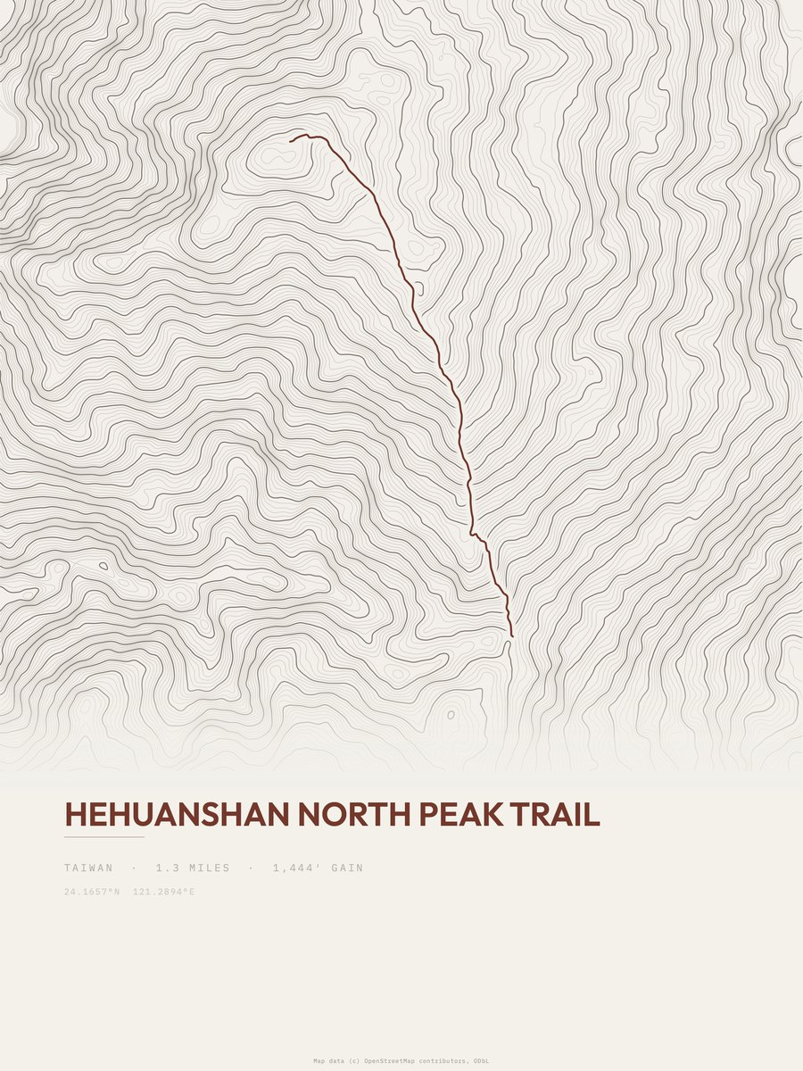 Hehuanshan North Peak Trail topographic trail print