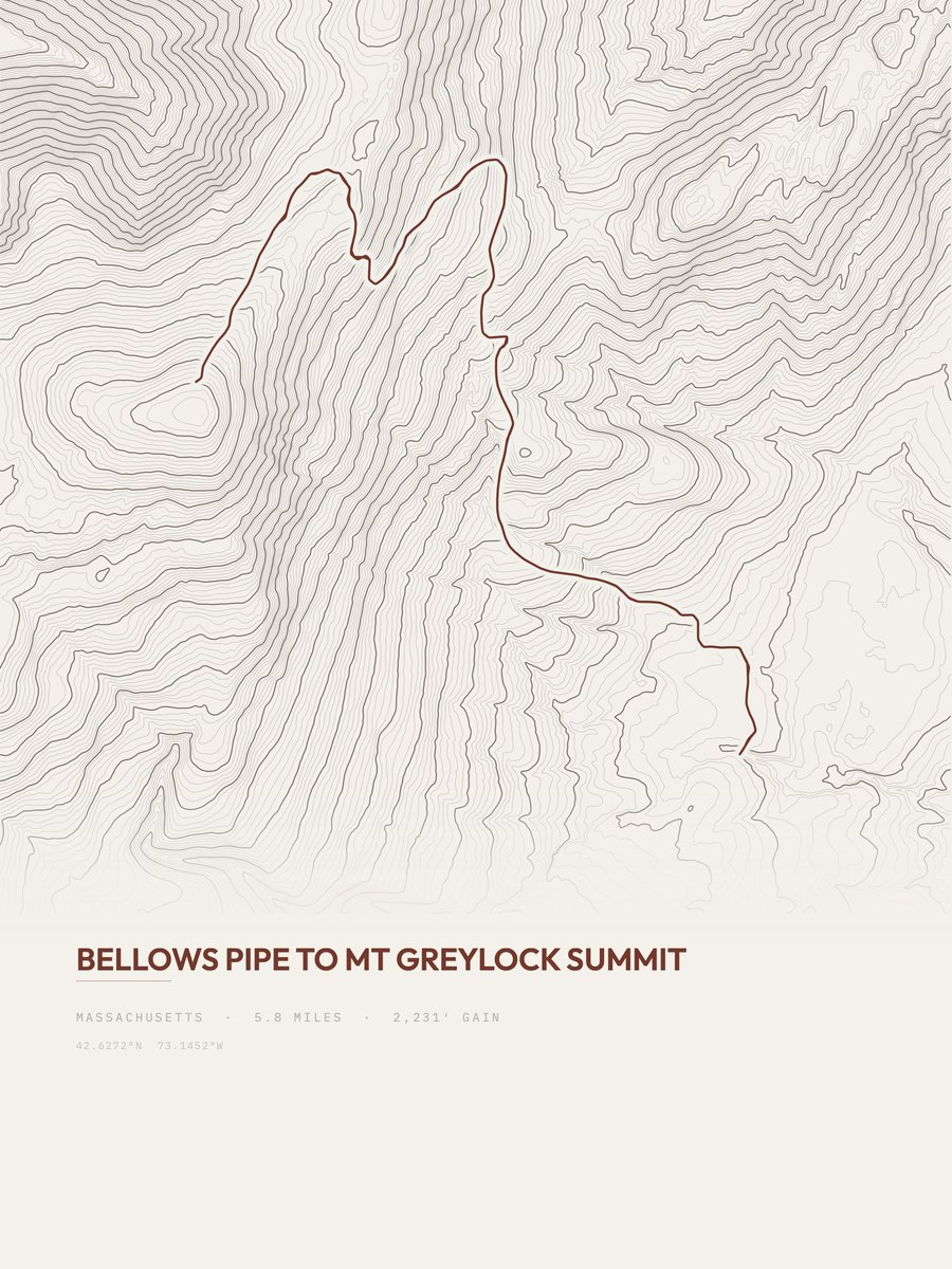 Mount Greylock Summit topographic trail print