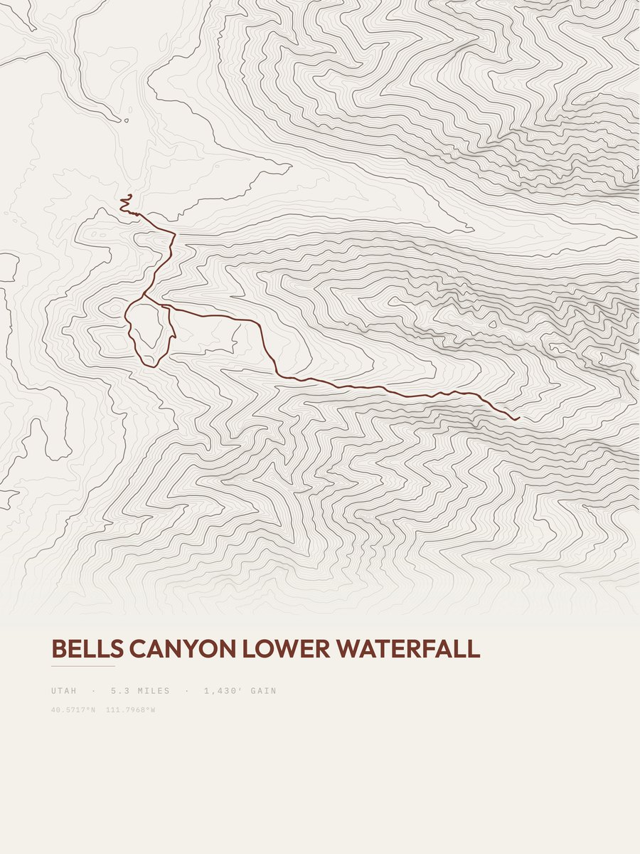Bells Canyon Lower Waterfall Topographic print