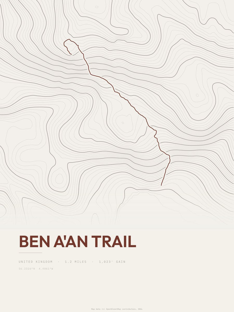 Ben A'an Trail topographic trail print
