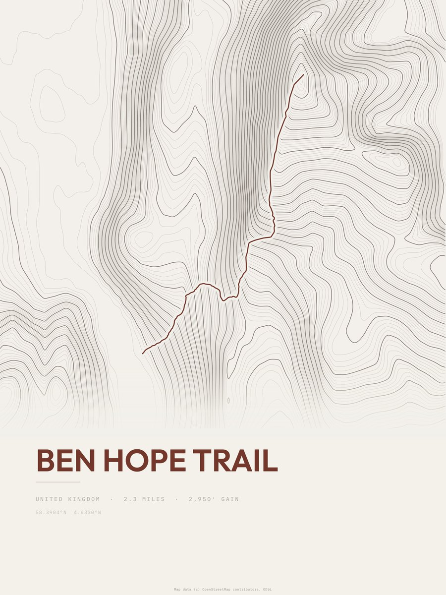 Ben Hope Trail Topographic print
