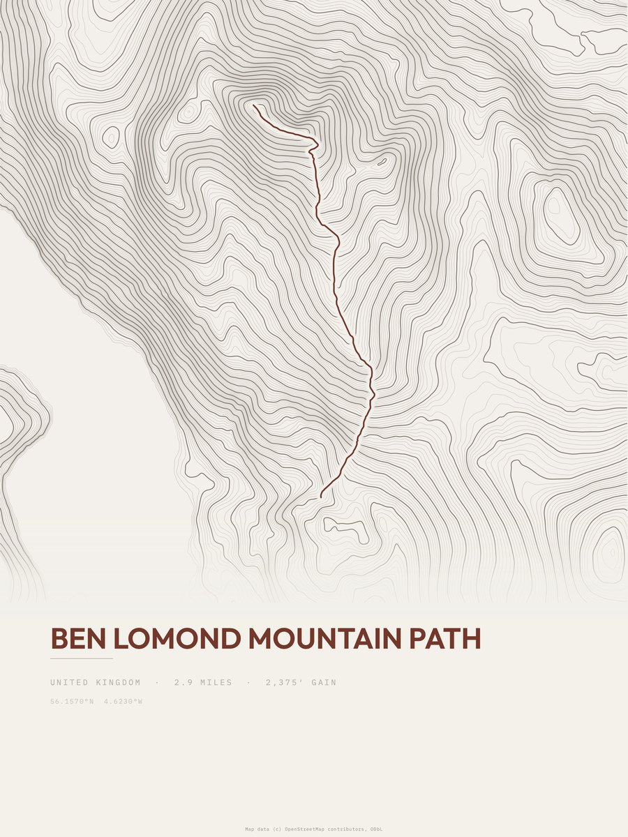 Ben Lomond Mountain Path topographic trail print