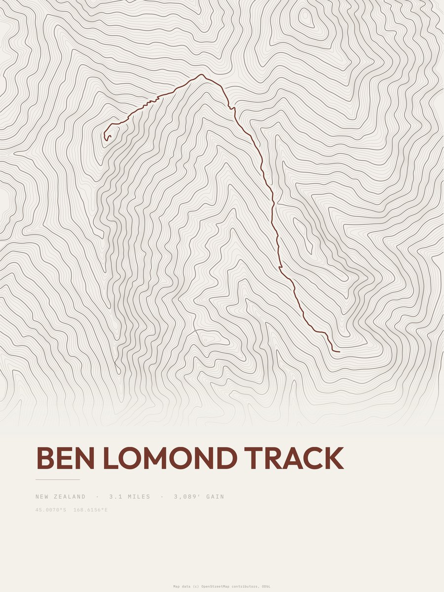 Ben Lomond Track Topographic print