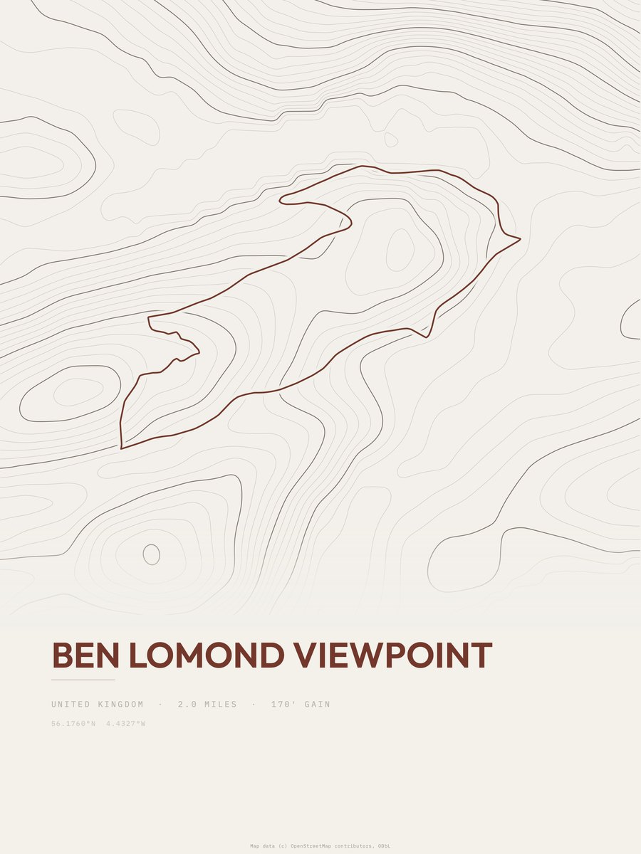 Ben Lomond Viewpoint topographic trail print
