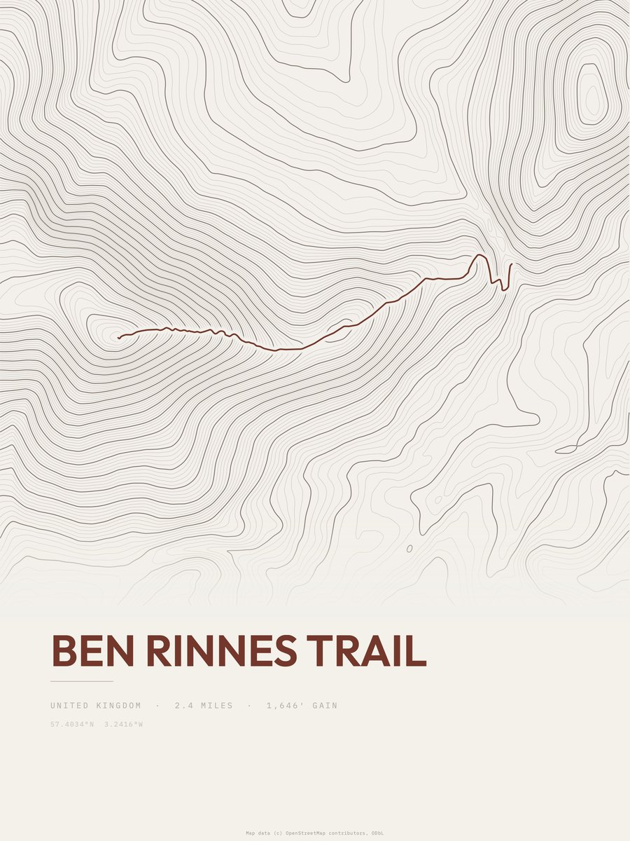 Ben Rinnes Trail Topographic print