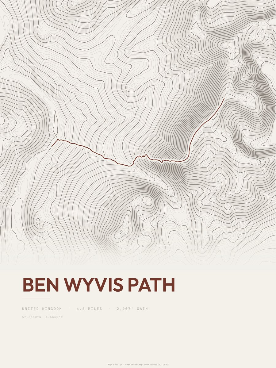 Ben Wyvis Path topographic trail print