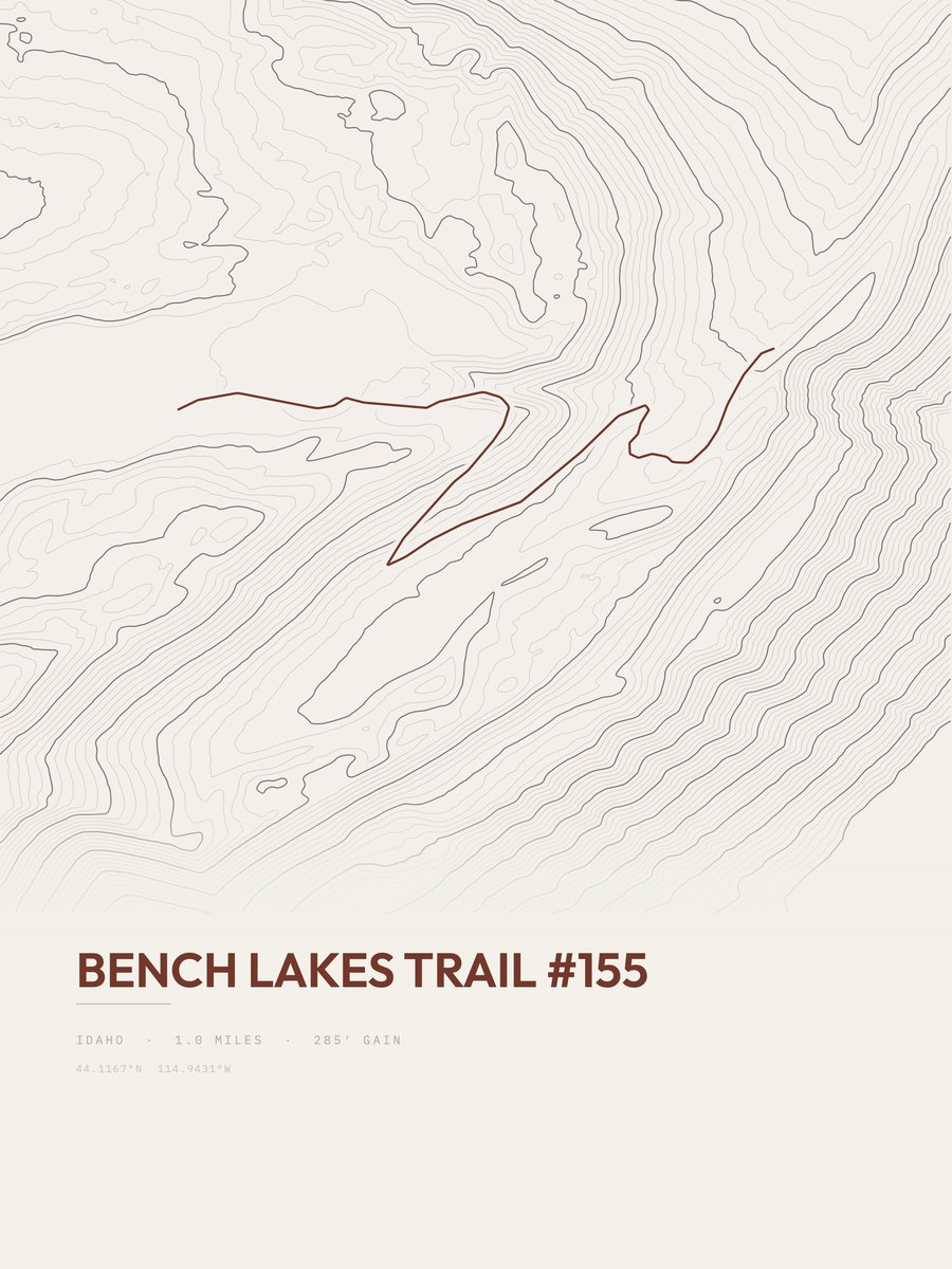 Bench Lakes Trail topographic trail print