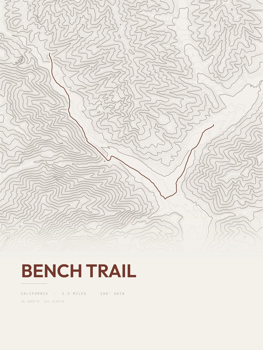 Bench Trail topographic trail print