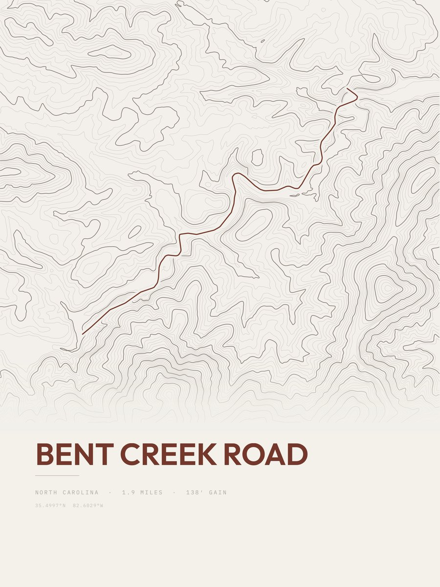 Bent Creek Road topographic trail print