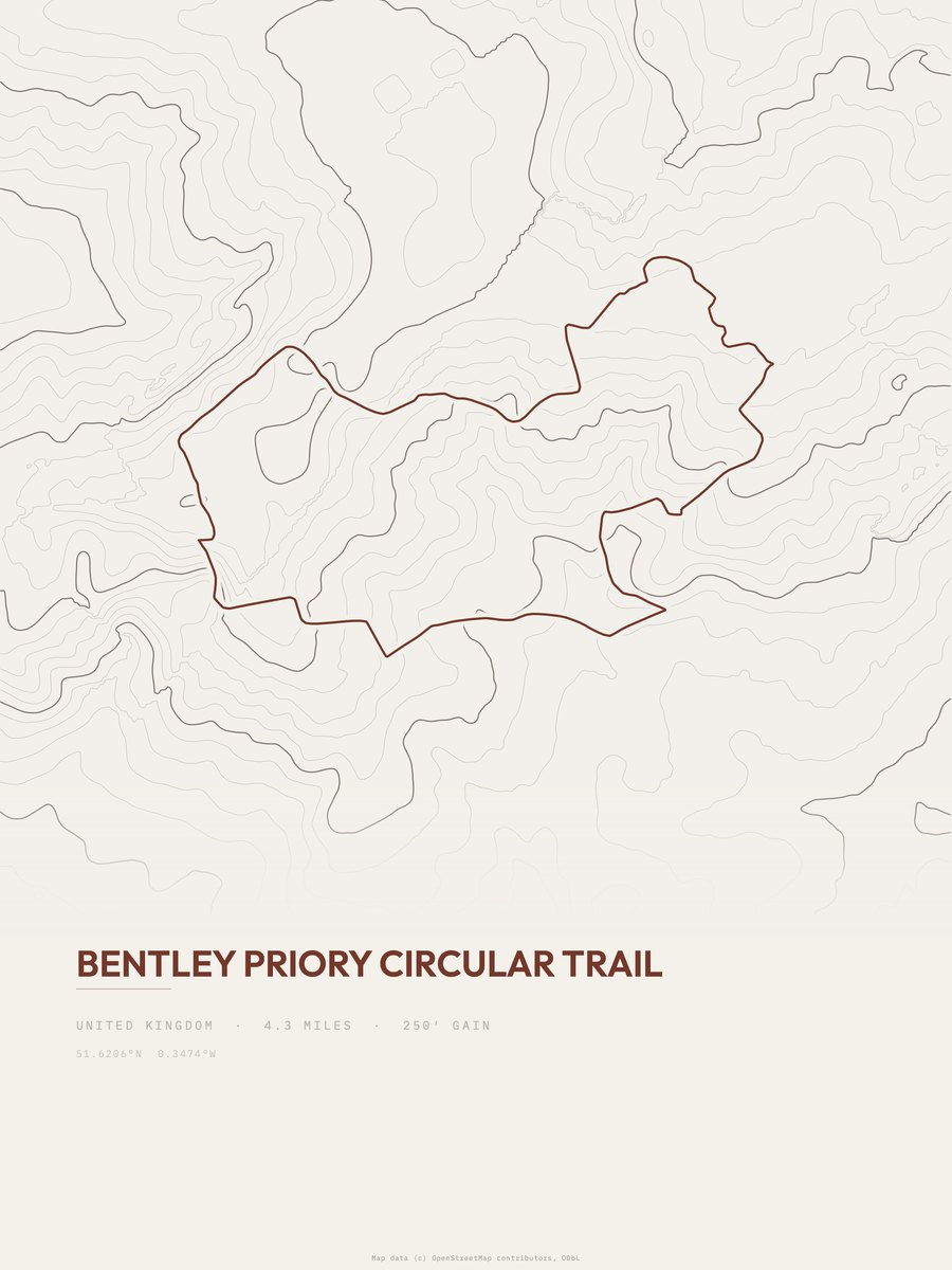 Bentley Priory Circular Trail Topographic print