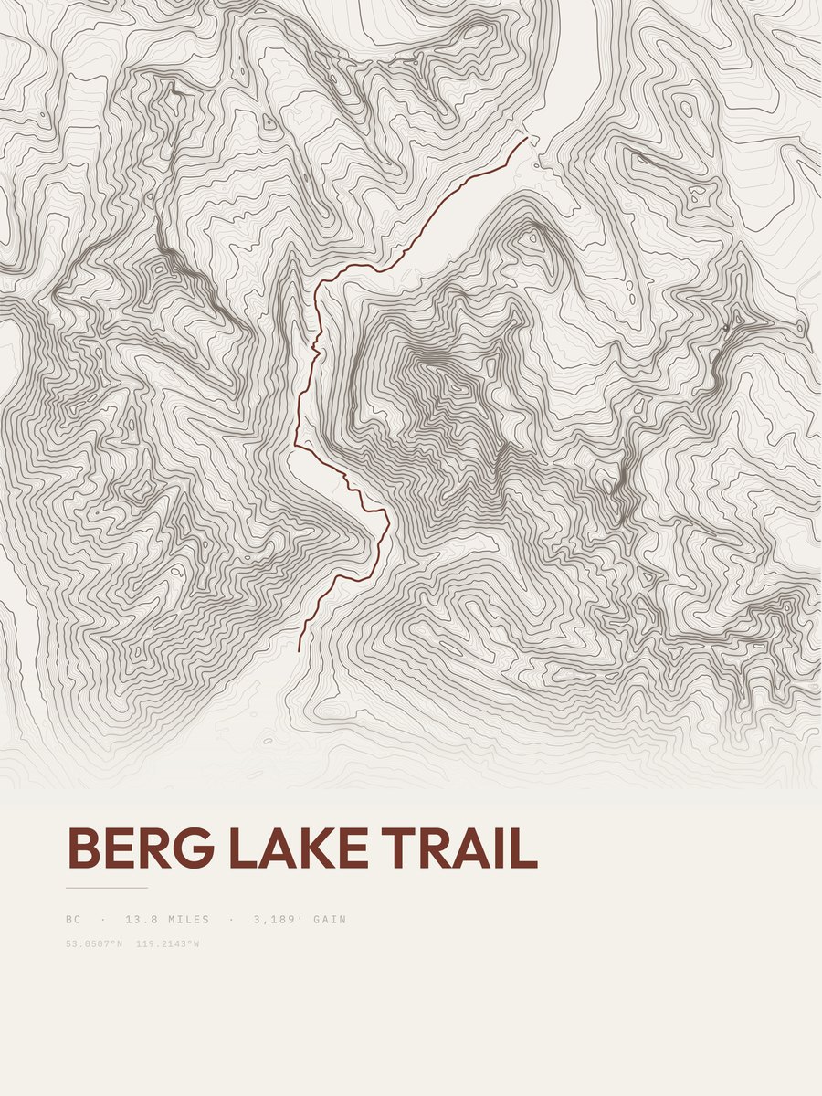 Berg Lake Trail topographic trail print
