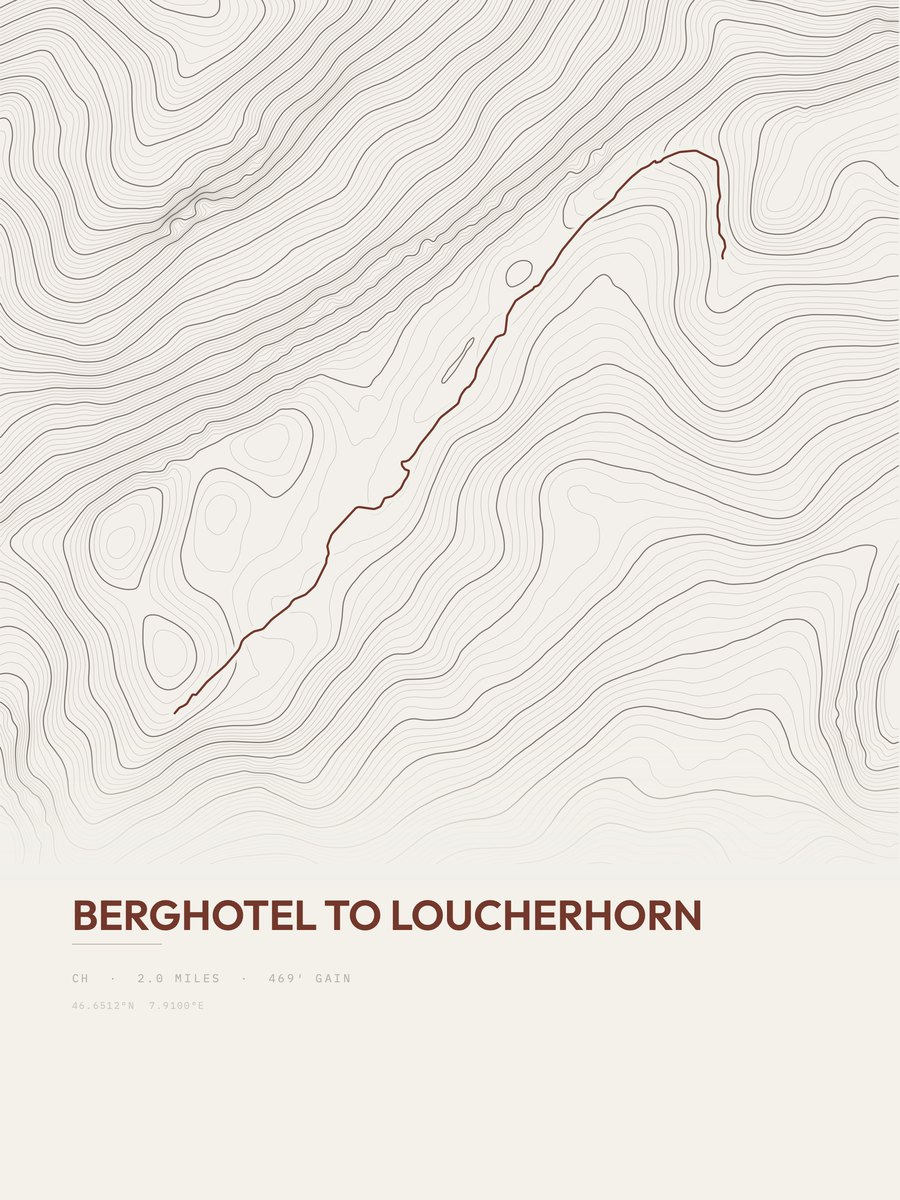 Berghotel to Loucherhorn topographic trail print