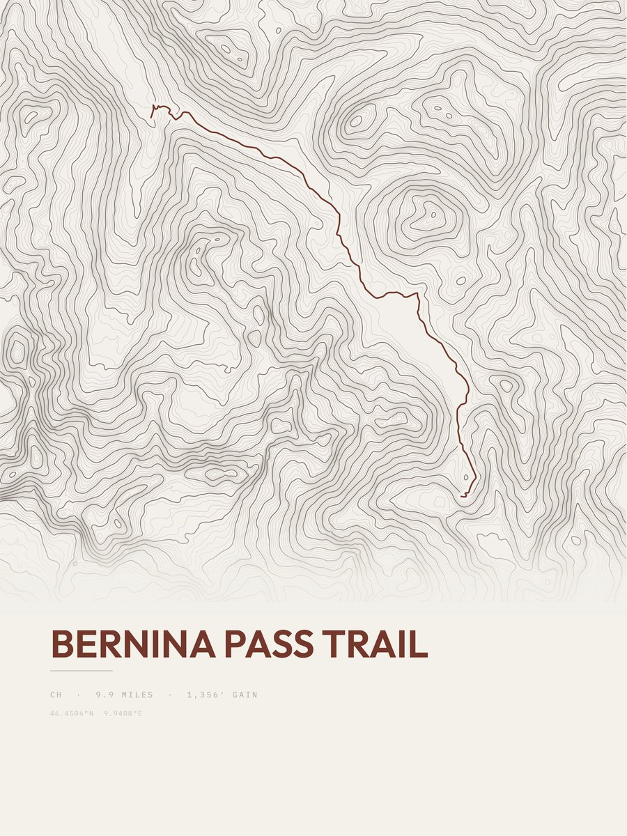 Bernina Pass Trail topographic trail print