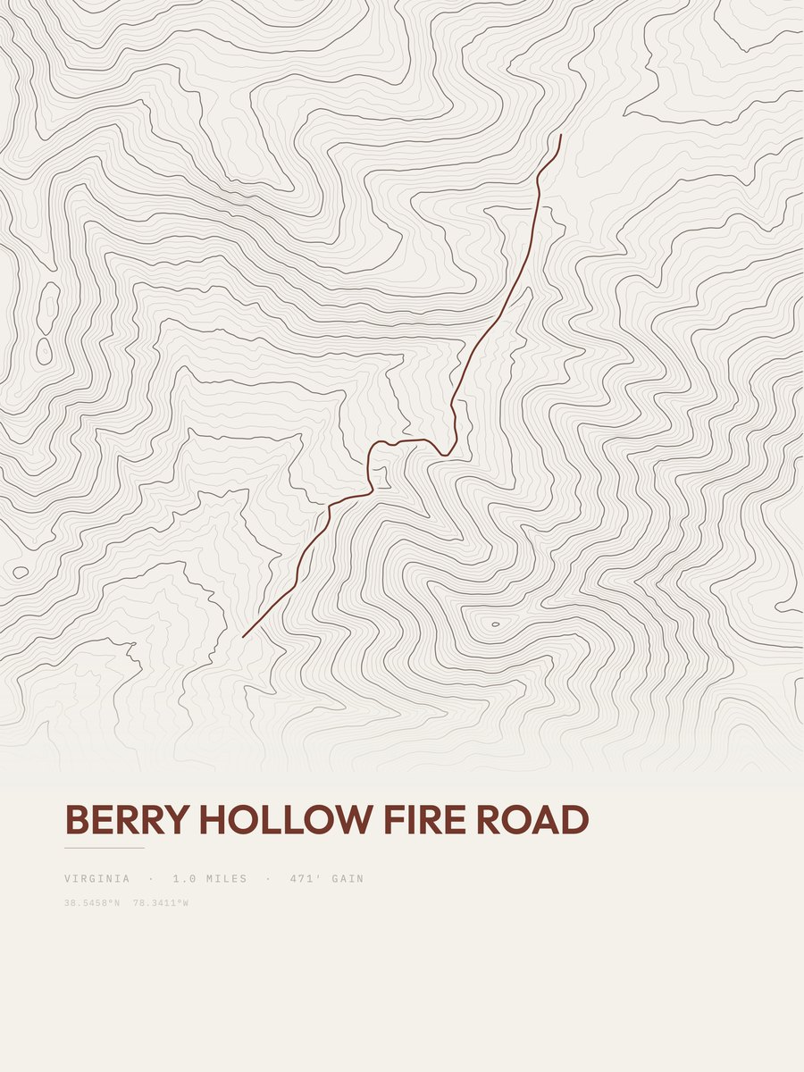 Berry Hollow Fire Road topographic trail print