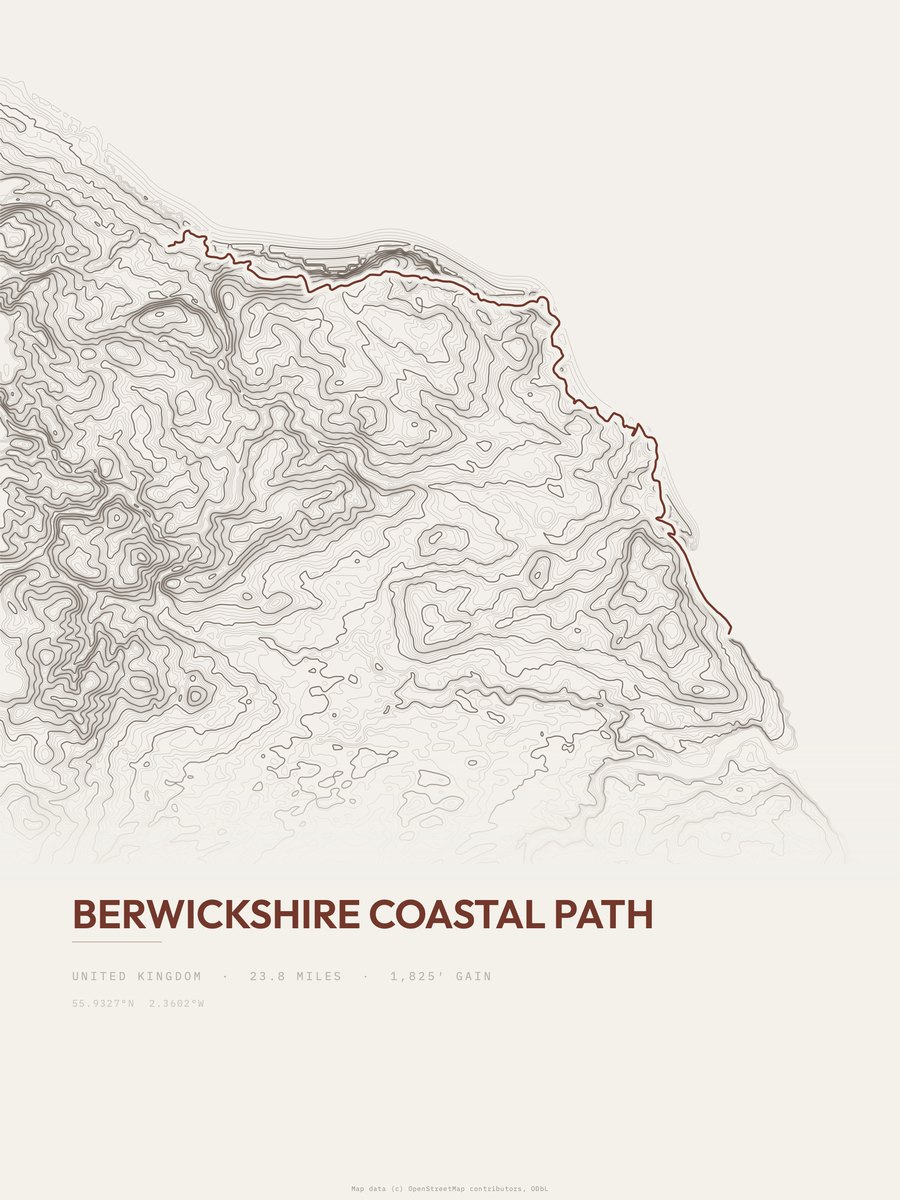 Berwickshire Coastal Path topographic trail print