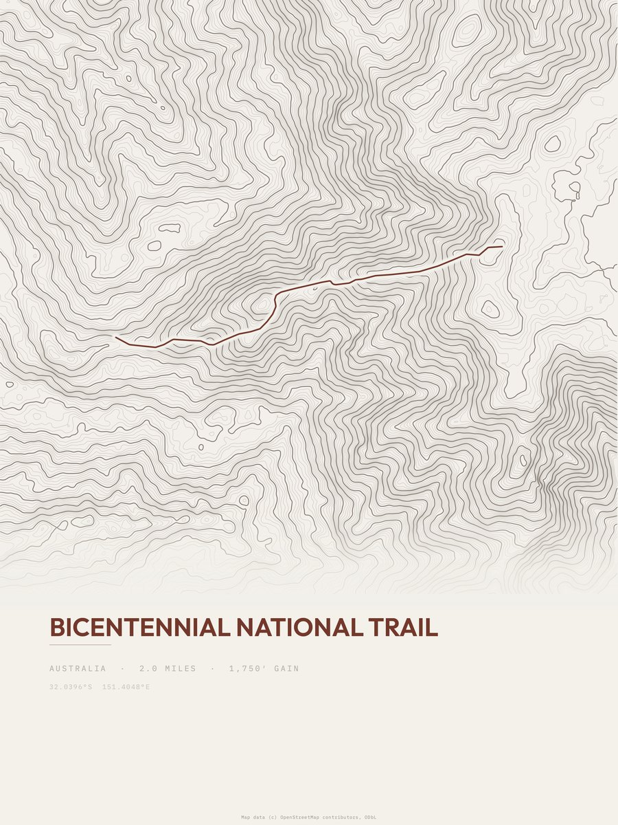 Bicentennial National Trail topographic trail print