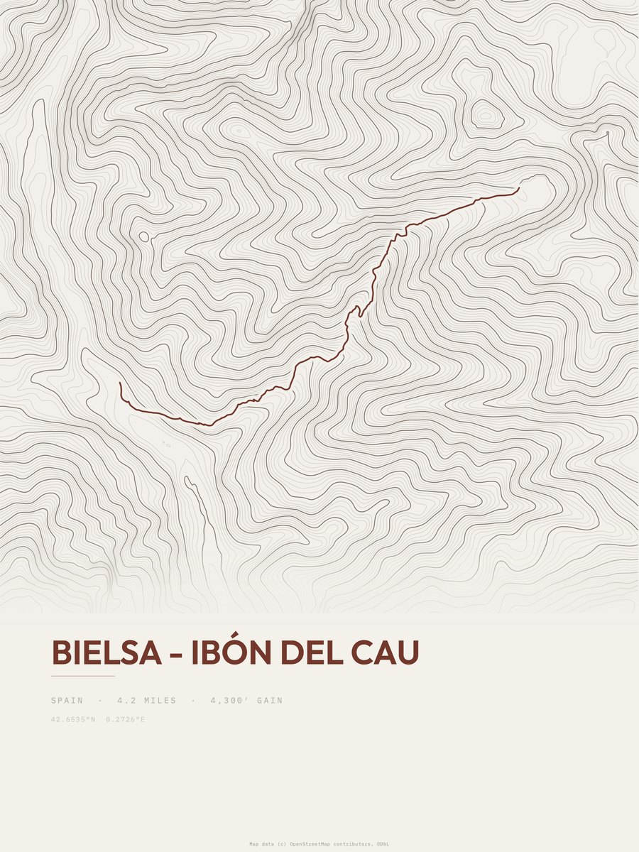 Bielsa - Ibón del Cau topographic trail print