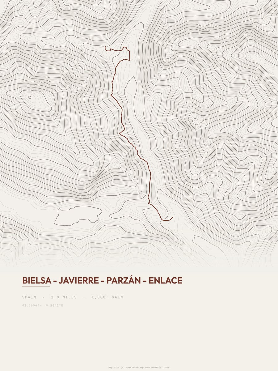 Bielsa to Parzán Topographic print