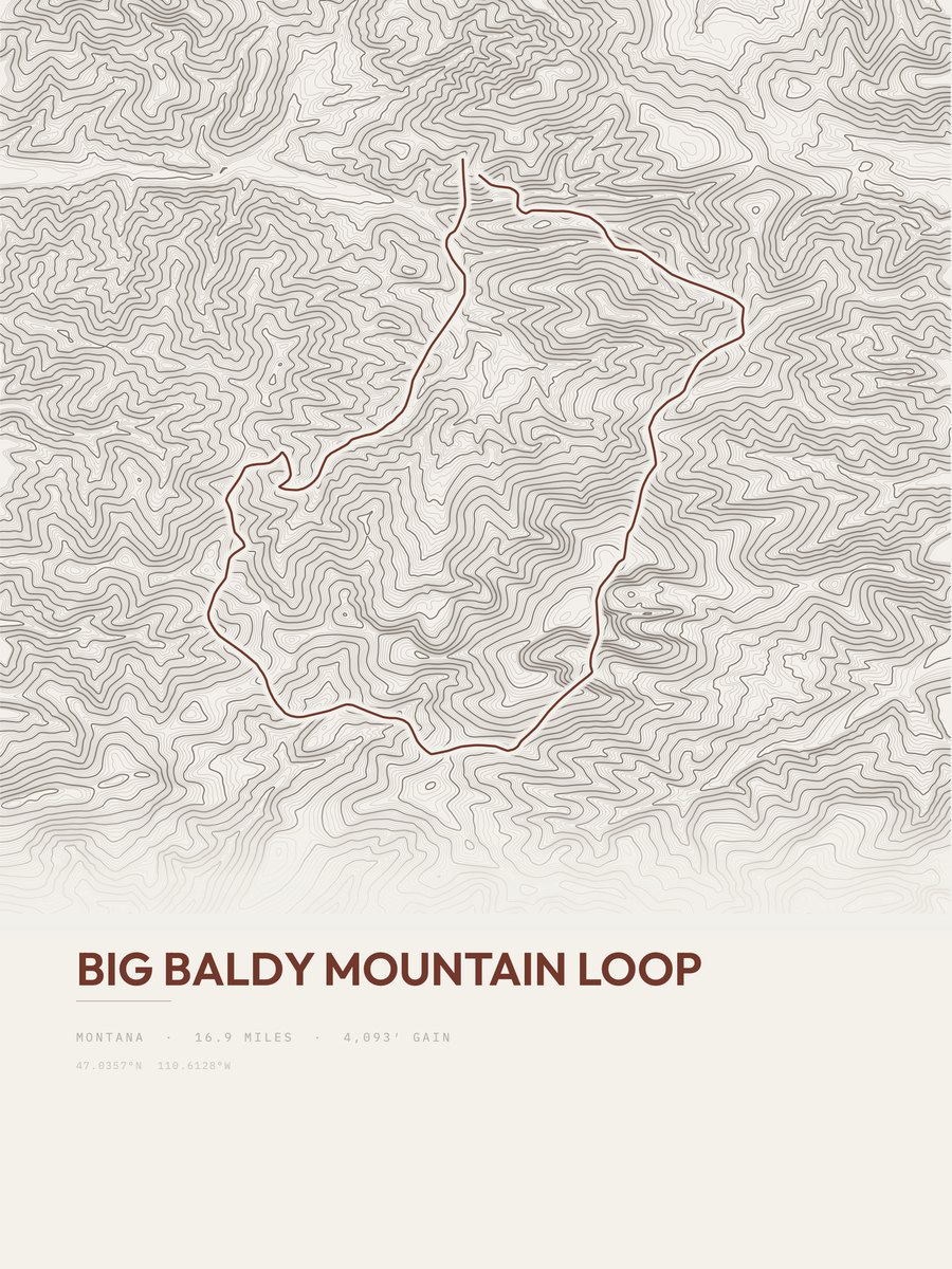 Big Baldy Mountain Loop topographic trail print