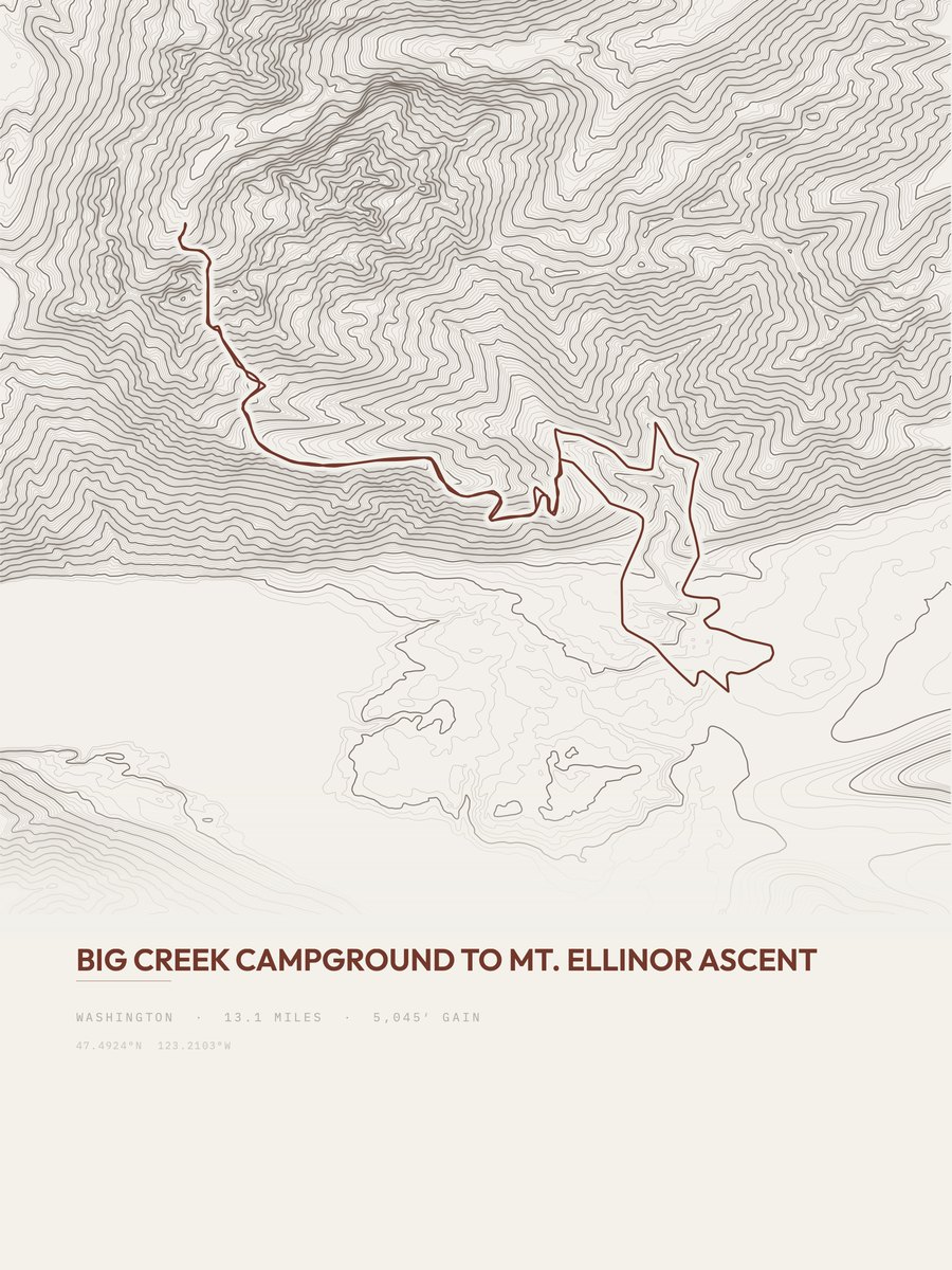 Mount Ellinor topographic trail print