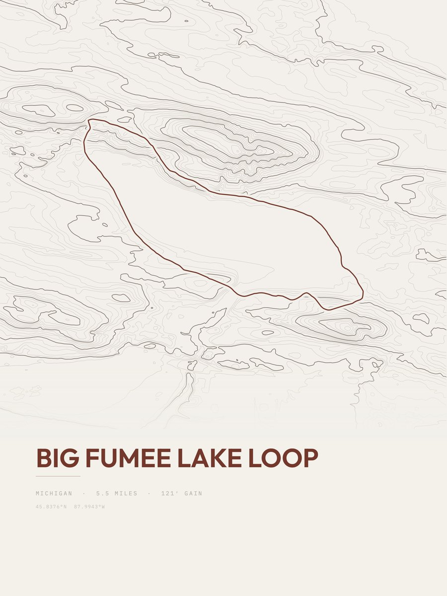 Big Fumee Lake Loop topographic trail print