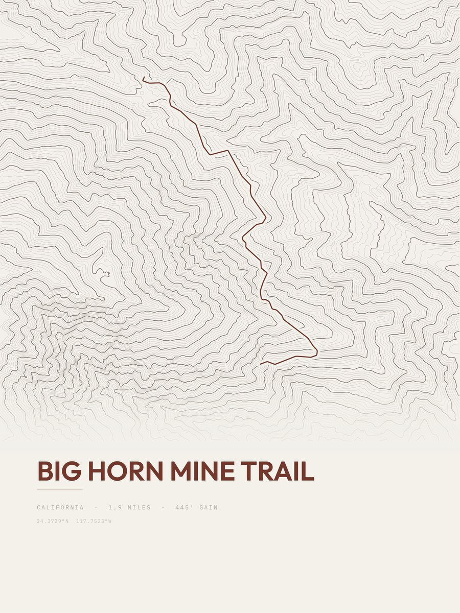 Big Horn Mine Trail topographic trail print