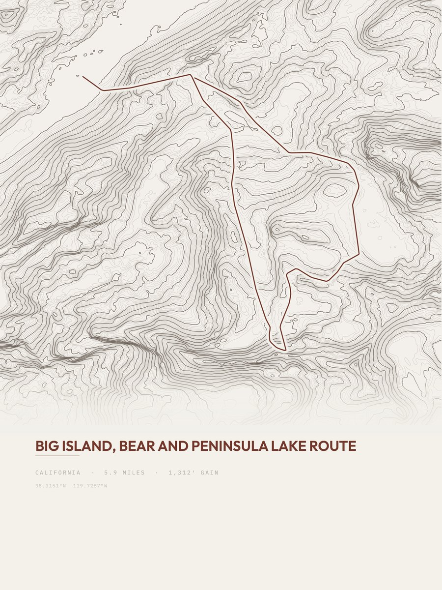Big Island, Bear and Peninsula Lake Route topographic trail print