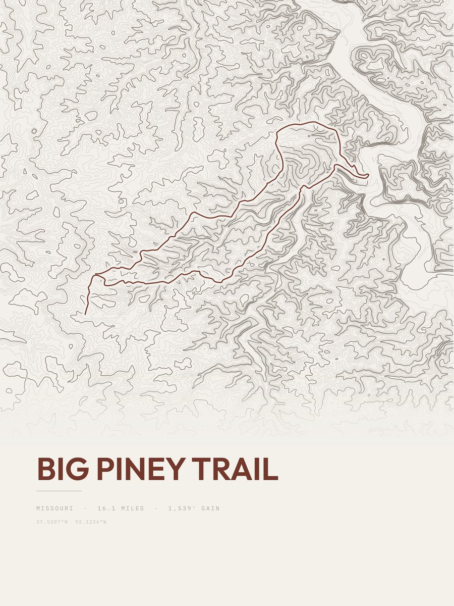 Big Piney Trail topographic trail print