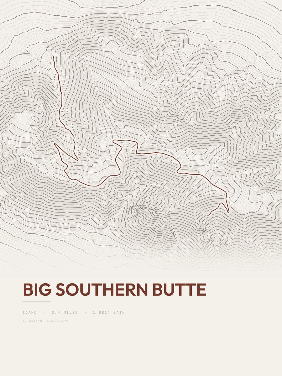 Big Southern Butte topographic trail print