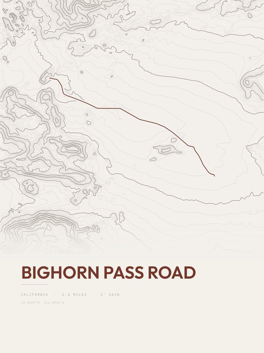 Bighorn Pass Road topographic trail print