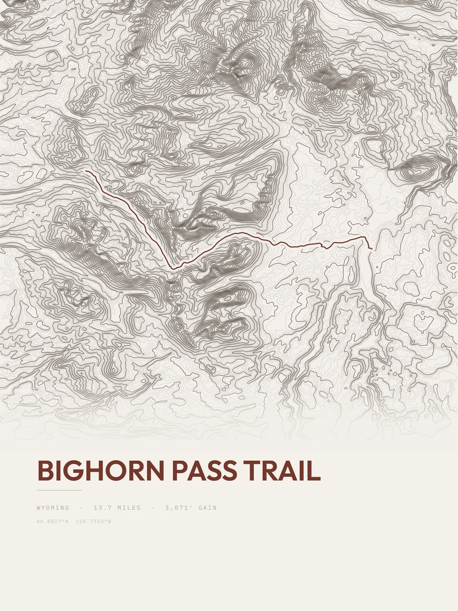 Bighorn Pass Trail topographic trail print