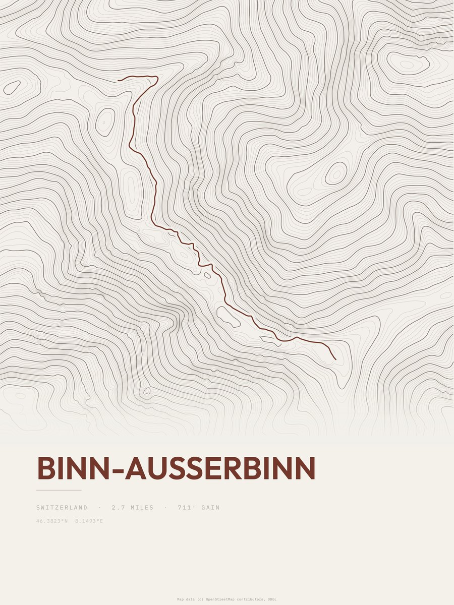 Binn-Ausserbinn topographic trail print