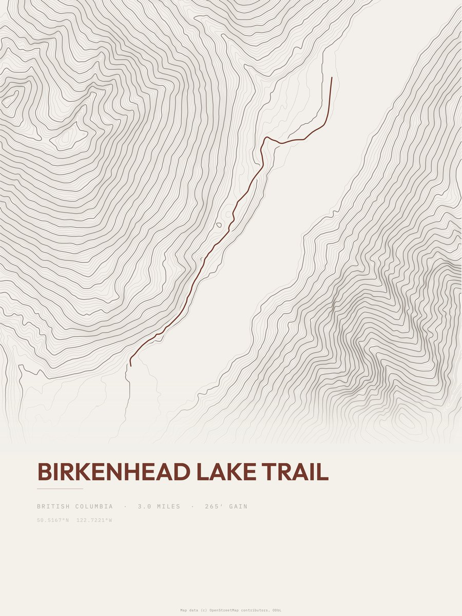Birkenhead Lake Trail Topographic print